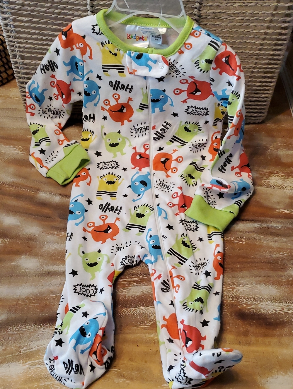 Kidgets White Footed One-Piece with Multicolor Monster Print